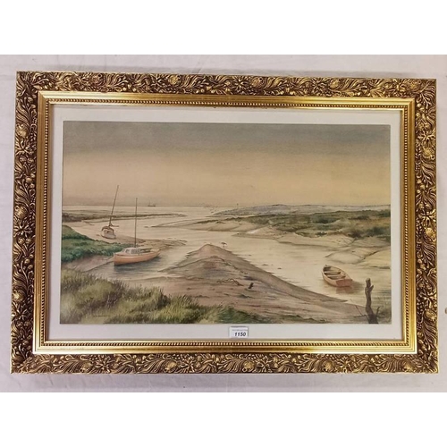 1150 - GEORGE L GROVES HUMBER ESTUARY EARLY MORNING SIGNED LOWER LEFT FRAMED WATERCOLOUR 43 X 70 CM EXHIBIT... 