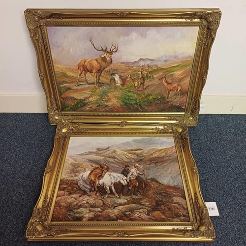 1154 - BARRON 'HIGHLAND STALKING SCENE & STAG WITH FAWN  BOTH SIGNED  GILT FRAMED OIL PAINTINGS  49 X 60 CM... 