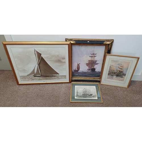 1159 - SELECTION OF SAILING THEMED PRINTS TO INCLUDE ; FRANK SHIPSIDES, 'BOATS IN THE MARINA', SIGNED IN PE... 