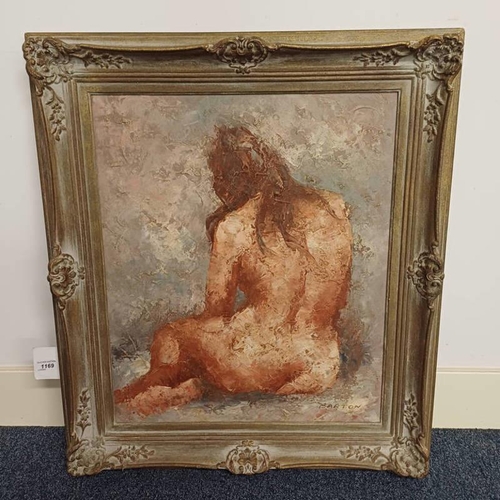 1169 - BARTON SEATED FIGURE SIGNED FRAMED OIL PAINTING 50 X 60 CM