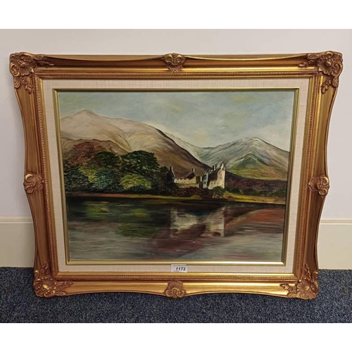 1172 - HIGHLAND LOCH SCENE UNSIGNED GILT FRAMED OIL PAINTING 39 X 49 CM