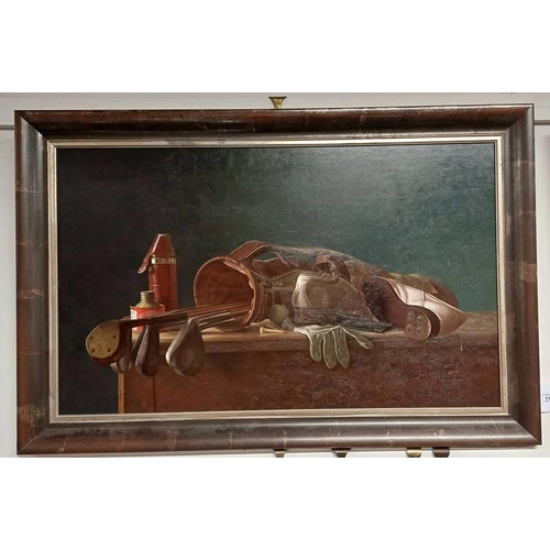 1179 - BERRY KUIPER - (ARR) STILL LIFE OF GOLF EQUIPMENT SIGNED FRAMED OIL ON BOARD TOGETHER WITH BOOK ON A... 