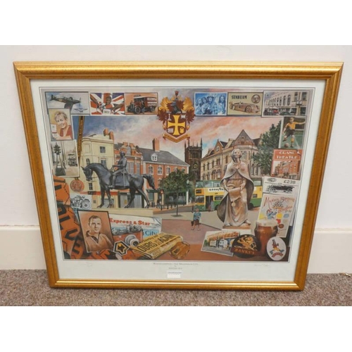 1180 - KEITH TURLEY 'WOLVERHAMPTON - MILLENIUM CITY' SIGNED IN PENCIL GILT FRAME PRINT 48CM X 58 CM