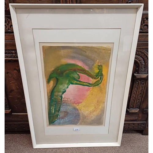 1181 - R H SAWTER IDEA UNSIGNED, LABEL TO REVERSE FRAMED WATERCOLOUR 58 X 40 CM