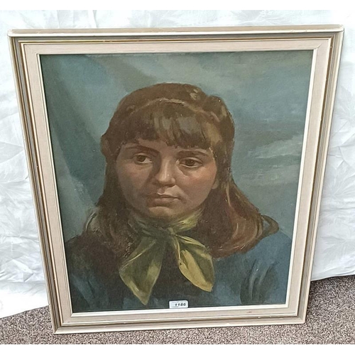 1186 - SCOTTISH SCHOOL,  PORTRAIT OF A YOUNG WOMAN,  UNSIGNED  FRAMED OIL ON BOARD.  59 X 44CM