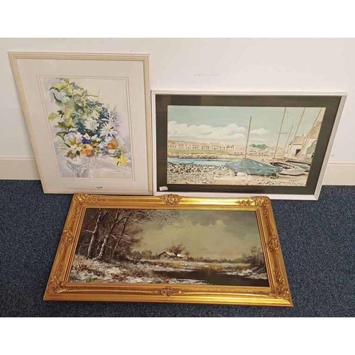 1190 - K BREMNER, FLOWERS & FRUIT, SIGNED, FRAMED WATERCOLOUR, 48 X 34 CM, J MAY 1977, THE HARBOUR, ISLE OF... 