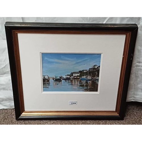 1204 - JOHN BOYCE - (ARR) 'DEVON HARBOUR' SIGNED FRAMED GOUACHE 24CM X 19 CM