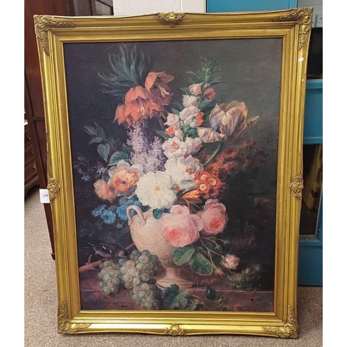 1208 - LARGE GILT FRAMED PICTURE OF STILL LIFE, 120 X 90 CM