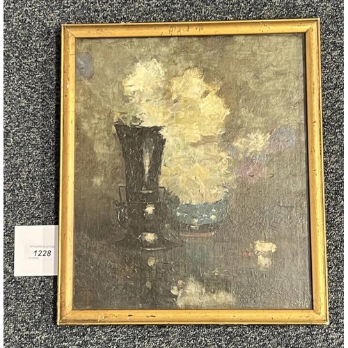 1228 - GROSVENOR THOMAS 'WHITE FLOWERS IN A VASE' MONOGRAM GILT FRAMED OIL PAINTING 35 X 29 CM  PROVENANCE:... 