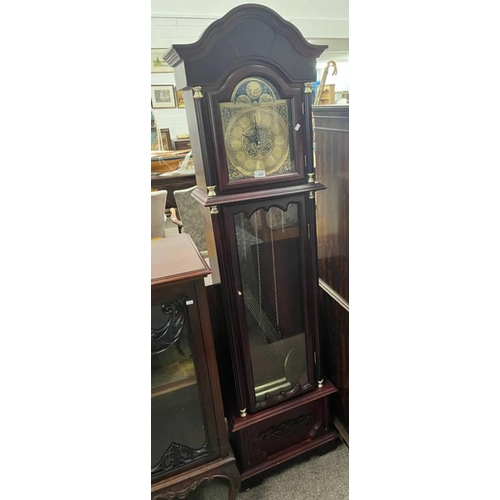 123 - LATE 20TH CENTURY MAHOGANY LONGCASE CLOCK WITH GILT DIAL, 181CM TALL