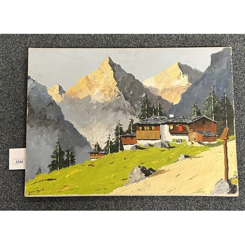 1230 - JOHN BYRNE 'ALPINE SCENE' SIGNED UNFRAMED OIL PAINTING 46 X 64 CM