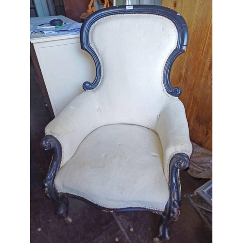 129 - 19TH CENTURY EBONISED GENTLEMAN'S ARMCHAIR ON CABRIOLE SUPPORTS