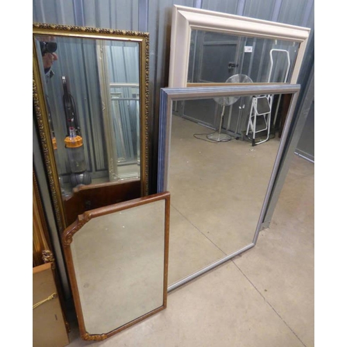 130 - GILT FRAMED RECTANGULAR MIRROR, MIRROR WITH PAINTED FRAME & 2 OTHER MIRRORS