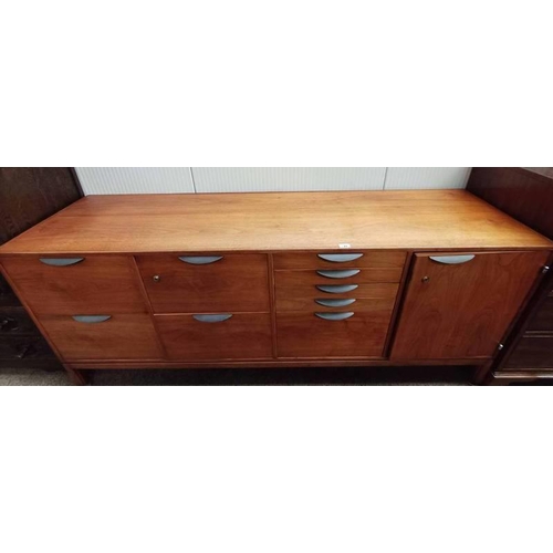 133 - JENS RISON DESIGN (LONDON) LIMITED MID/LATE 20TH CENTURY TEAK SIDEBOARD WITH PANEL DOOR, 5 DEEP & 4 ... 