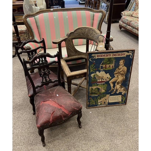 140 - LATE 19TH CENTURY OAK ELBOW CHAIR & PAIR OF NURSING CHAIRS, ETC - 5 PIECES