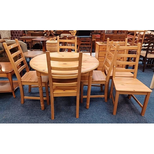 156 - PINE PULL-OUT KITCHEN TABLE & SET OF 6 KITCHEN CHAIRS