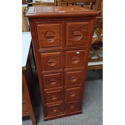 164 - ORIENTAL HARDWOOD CHEST OF 10 DRAWERS, 109CM TALL