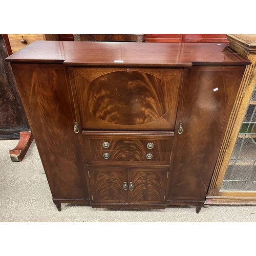 183 - 20TH CENTURY MAHOGANY BUREAU BOOKCASE ON TURNED SUPPORTS, 118CM TALL