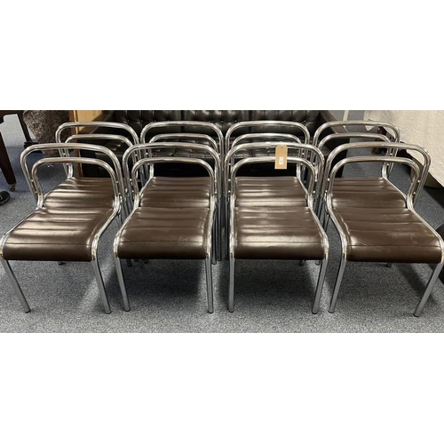 2 - SET OF 8 MID 20TH CENTURY BROWN LEATHER & TUBULAR CHROME DINING CHAIRS IN THE STYLE OF RODNEY KINSMA... 