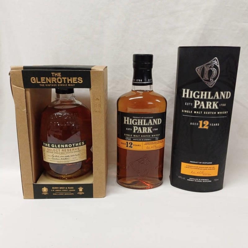 2010 - 2 BOTTLE SINGLE MALT WHISKY: HIGHLAND PARK 12 YEAR OLD - 70CL, 40% VOL IN TUBE & GLENROTHES SELECT R... 