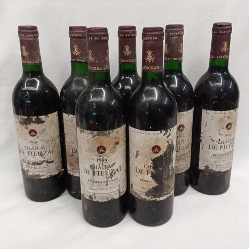 2011C - 7 BOTTLES CHATEAU DE FIEUZAL - VINTAGE 1986, LABELS IN POOR CONDITION