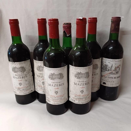 2011J - 5 BOTTLES OF CHATEAU MAZERIS - VINTAGE 1986, 1 BOTTLE CHATEAU LA TOUR DE MONS - VINTAGE 1983 & 1 OTH... 