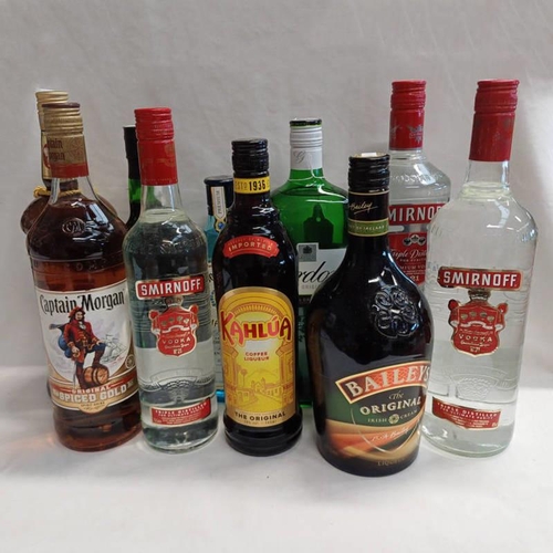 2011T - SELECTION OF SPIRITS, LIQUEURS, ETC TO INCLUDE SMIRNOFF, KAHLUA, CAPTAIN MORGANS, ETC