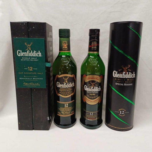 2018 - 2 BOTTLES GLENFIDDICH 12 YEAR OLD SINGLE MALT, 1 SPECIAL RESERVE & 1 SIGNATURE MALT - 70CL, 40% VOL ... 