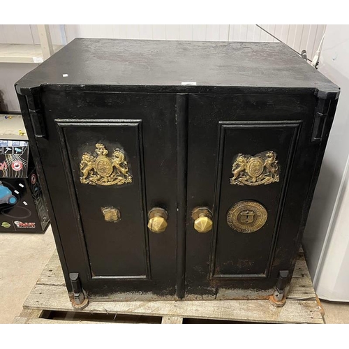 202 - PAINTED METAL SAFE WITH FITTED 2 DRAWER INTERIOR LABELLED 'PHILIIPS & SON MANUFACTURERS, BIRMINGHAM ... 