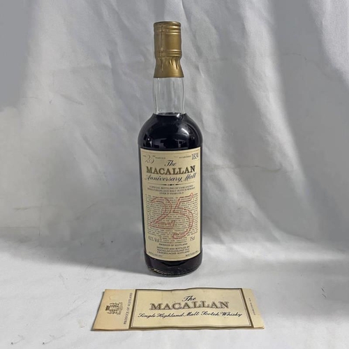 2029 - 1 BOTTLE MACALLAN ANNIVERSARY MALT 25 YEAR OLD SINGLE MALT WHISKY - DISTILLED 1957 - 75CL,  43% VOL ... 