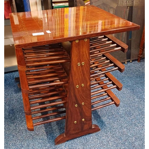 203 - HARDWOOD MAGAZINE RACK WITH DECORATIVE BRASS INLAY