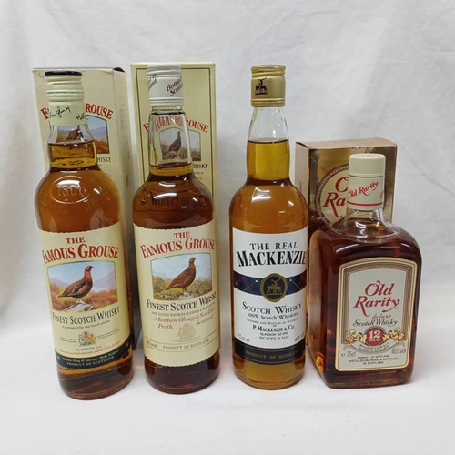 2034 - 4 BOTTLE OF BLENDED WHISKY: OLD RARITY 12, THE REAL MACKENZIE, & 2 BOTTLES FAMOUS GROUSE