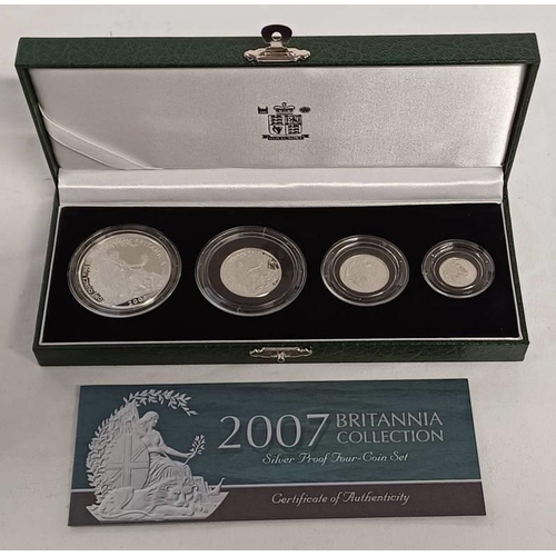 2100 - 2007 UK BRITANNIA COLLECTION SILVER PROOF FOUR-COIN SET, IN CASE OF ISSUE, WITH C.O.A.