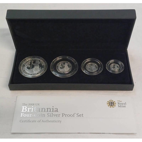 2101 - 2008 UK BRITANNIA FOUR-COIN SILVER PROOF SET, IN CASE OF ISSUE, WITH C.O.A.