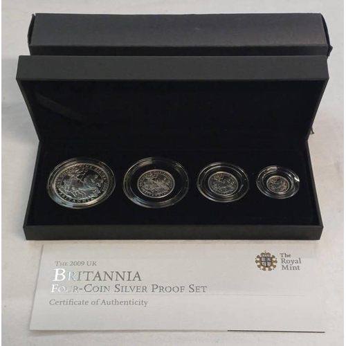 2102 - 2009 UK BRITANNIA FOUR-COIN SILVER PROOF SET, IN CASE OF ISSUE, WITH C.O.A.