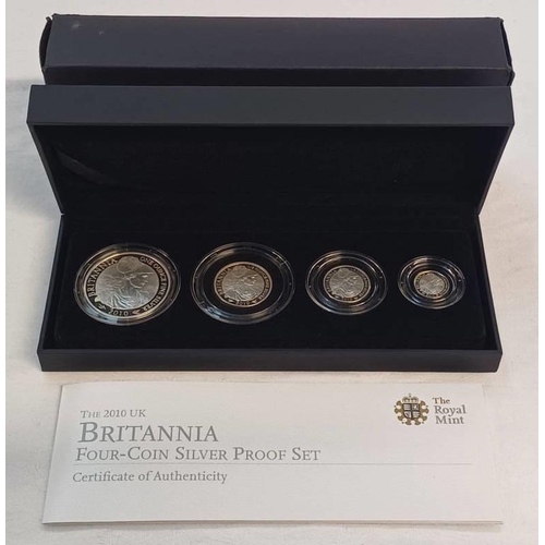 2103 - 2010 UK BRITANNIA FOUR-COIN SILVER PROOF SET, IN CASE OF ISSUE, WITH C.O.A.