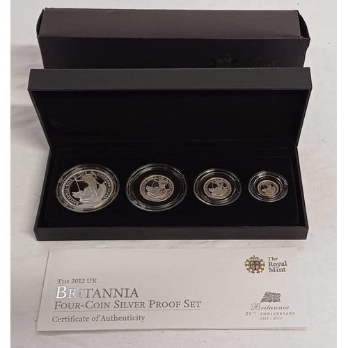 2105 - 2012 UK BRITANNIA FOUR-COIN SILVER PROOF SET, IN CASE OF ISSUE, WITH C.O.A.