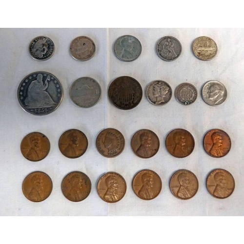 2163 - SELECTION OF US COINAGE TO INCLUDE 1854-O HALF DOLLAR, 1877-CC, 1892, 1936, 1943 & 1960 DIMES, 1867-... 