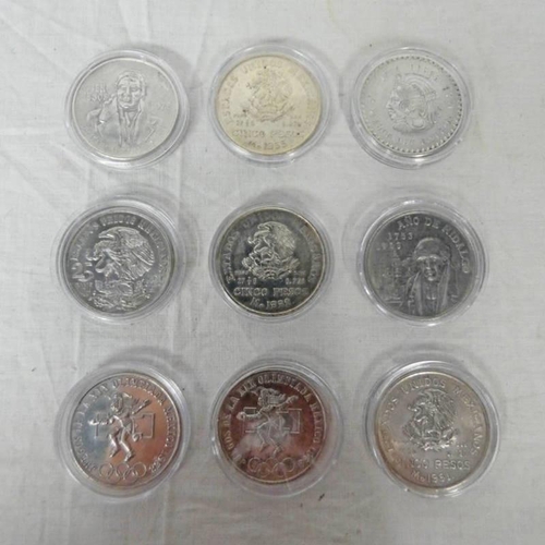 2172 - COLLECTION OF 9 MEXICAN SILVER DOLLARS TO INCLUDE 1948, 1951, 1952, 2 X 1953, 3 X 1968 AND 1978