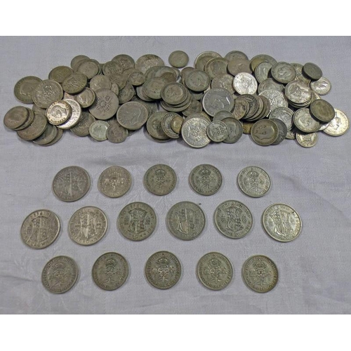 2175 - GOOD SELECTION OF PRE-1947 SILVER HALF CROWNS, SHILLINGS, SIXPENCES, ETC, MANY EXAMPLES IN COLLECTAB... 