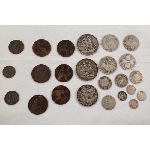 2233 - SELECTION OF VARIOUS VICTORIA COINS TO INCLUDE 1891 & 1895 CROWNS, 1888 DOUBLE FLORIN, 1887 & 1888 H... 