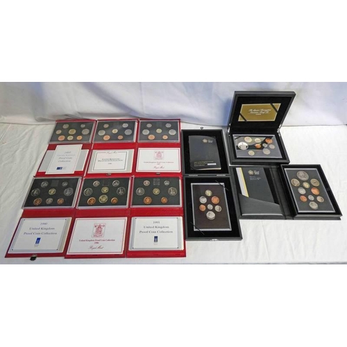 2256 - 9 X UK PROOF SETS TO INCLUDE: 1986, 1987, 1988, 1990, 1991, 1995, 2008 AND 2012 DELUXE SETS AND 2013... 