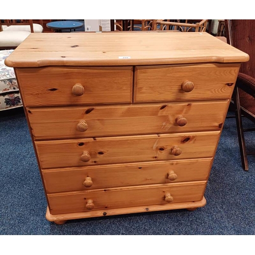 229 - PINE CHEST OF 2 SHORT OVER 4 LONG DRAWERS ON BUN FEET, 83CM TALL X 80CM WIDE