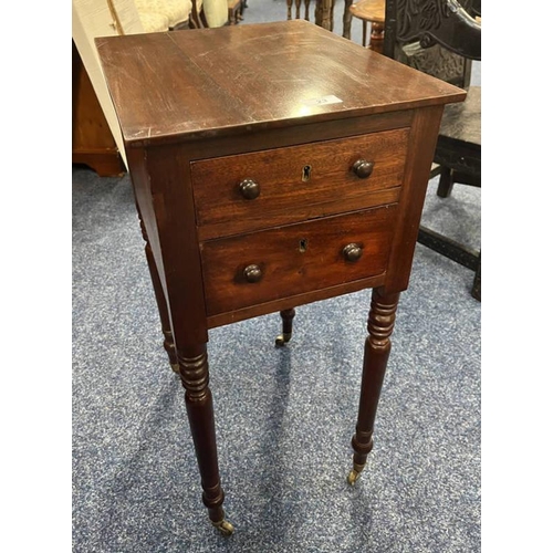 23 - 19TH CENTURY MAHOGANY SIDE TABLE WITH FALSE DRAWERS TO 1 SIDE & 2 SHORT DRAWERS TO OTHER ON RING TUR... 