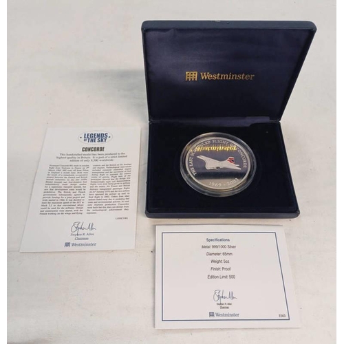 2396 - 2003 LAST SCHEDULED FLIGHT OF CONCORDE SILVER PROOF COMMEMORATIVE MEDAL, IN CASE OF ISSUE, WITH C.O.... 