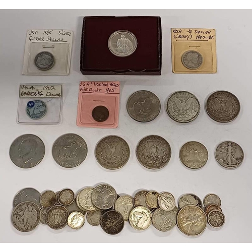 2447 - SELECTION OF USA COINAGE TO INCLUDE 1879, 1881-0, 1887-0, 1921-D, 1971, 1972 & 1977 SILVER DOLLARS, ... 