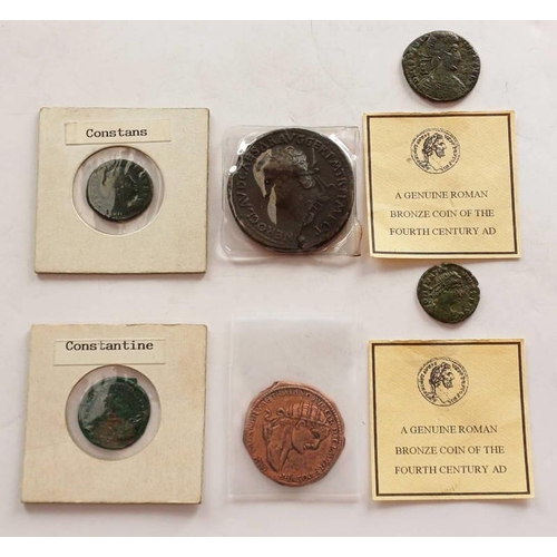 2448 - CONSTANTINE & CONSTANS ROMAN COINS, 2 X ROMAN BRONZE COINS OF THE FOURTH CENTURY, NERO SESTERTIUS CO... 