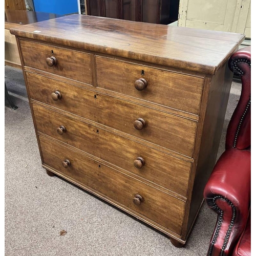 25 - 19TH CENTURY MAHOGANY CHEST WITH 2 SHORT OVER 3 LONG DRAWERS ON BUN FEET - 107CM WIDE