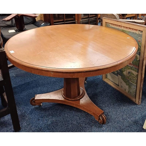 267 - 19TH CENTURY MAHOGANY CIRCULAR PEDESTAL BREAKFAST TABLE, DIAMETER 104CM