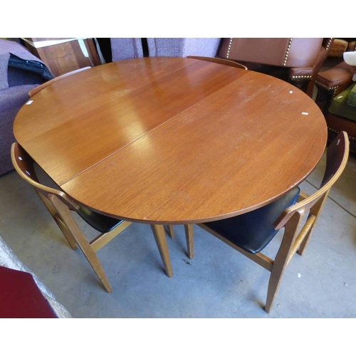 27 - TEAK EXTENDING DINING TABLE WITH FOLD-OUT LEAF & SET OF 4 TEAK DINING CHAIRS TABLE  150 CM LONG.